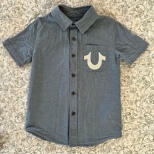 True Religion Kids Blue Cotton Chambray Button-Down Shirt w/Embroidered Logo
